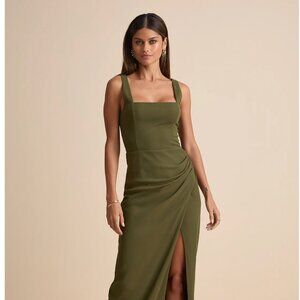 Lulus Glamorous Disposition Olive Green Ruched Maxi Dress - Size S
